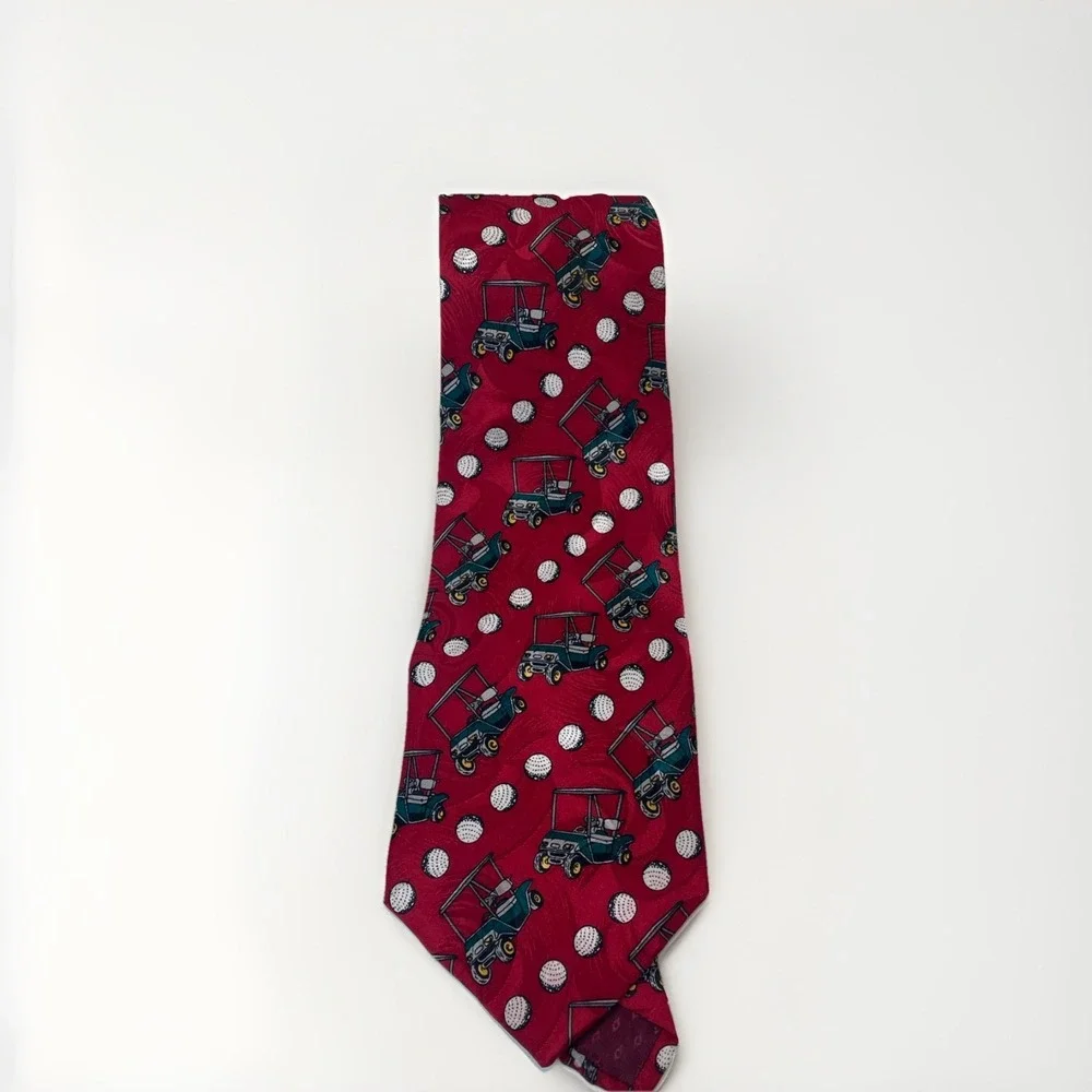 Barry Wells 19th Hole Golfing Golf‎ Red Silk Men's Necktie Novelty Red Holiday